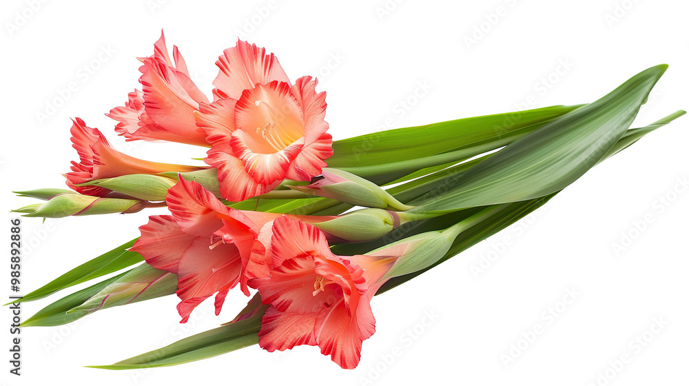 Gladiolus with Leaves isolated on transparent background, png