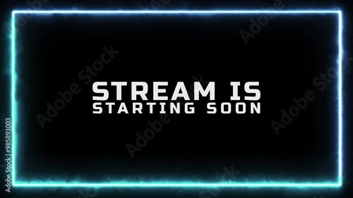 Stream is starting soon glitch animation with neon energy frame