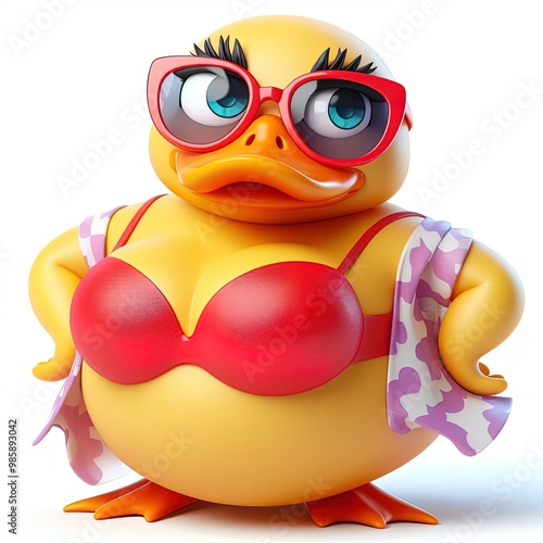 Anthropomorphic Plus-Size Animal Model in Stylish Swimsuit Posing with Swag – Chubby Animal in Bikini and Bra-Panties Outfit Relaxing in a Cute Pose Fashionable Fat Animal Lady in a Trendy Bodysuit