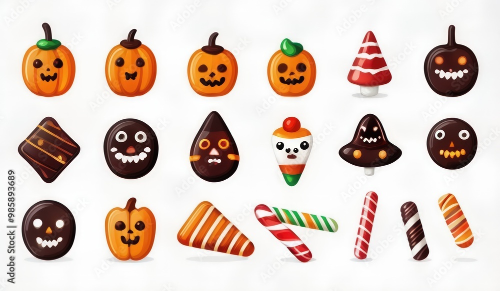 Fototapeta premium halloween icons set. halloween pumpkin icons. halloween set of cake. set of sweets halloween