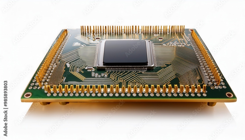 Close up of a computer chip isolated on white. Generative Image Close up of a computer chip isolated on white. Generative Image