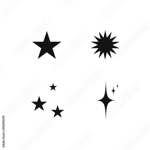 Shine or sparkle vector set of stars in black color on white background. Sparkle star icons. Shine icon. s 