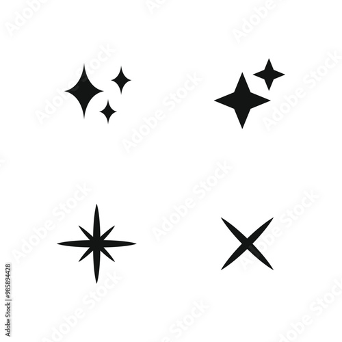 Shine or sparkle vector set of stars in black color on white background. Sparkle star icons. Shine icon. s  photo