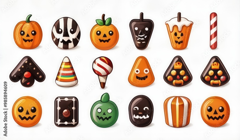 Obraz premium halloween icons set. halloween pumpkin icons. halloween set of cake. set of sweets halloween