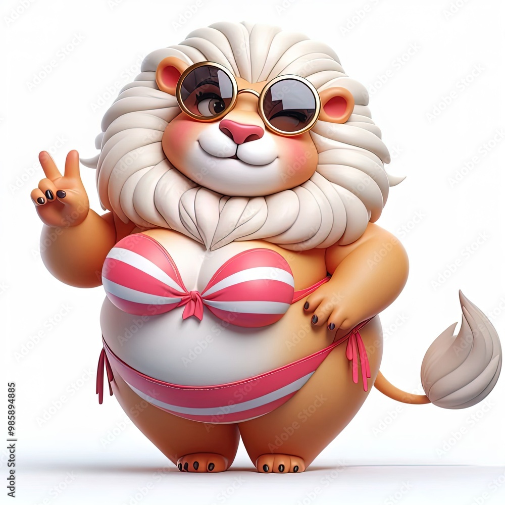 Fototapeta premium Anthropomorphic Plus-Size Animal Model in Stylish Swimsuit Posing with Swag – Chubby Animal in Bikini and Bra-Panties Outfit Relaxing in a Cute Pose Fashionable Fat Animal Lady in a Trendy Bodysuit