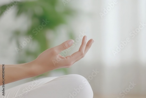 Wallpaper Mural Closeup woman hand yoga lotus position at home. Breathing, Working out, Meditation, wellness concept Torontodigital.ca