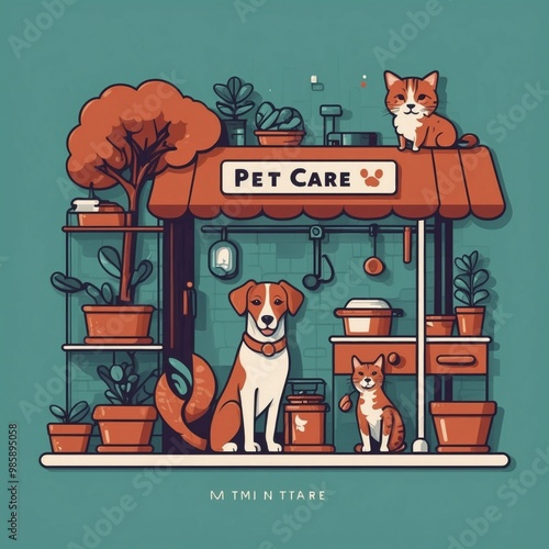 Cartoon Pet care with Friendly Animals