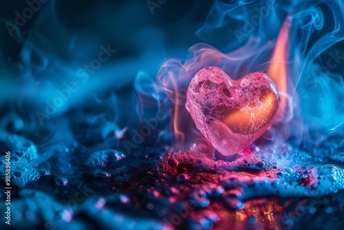 pink heart in blue fire