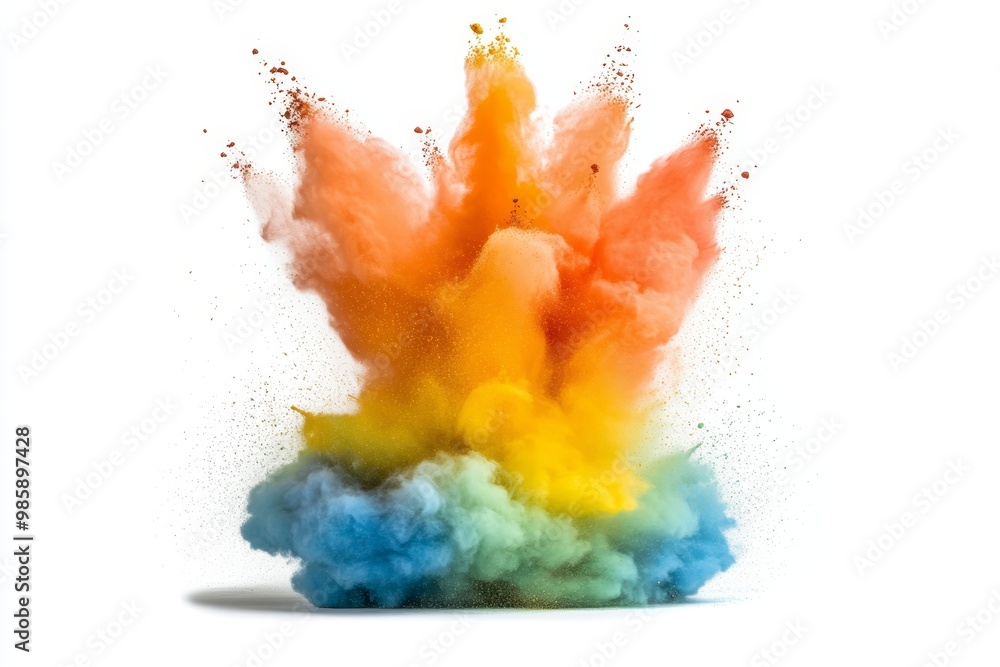 A vibrant explosion of paint powder creates a stunning rainbow effect, symbolizing creativity, energy, joy, freedom, and celebration. A vibrant explosion of paint powder creates a stunning rainbow effect, symbolizing creativity, energy, joy, freedom, and celebration.