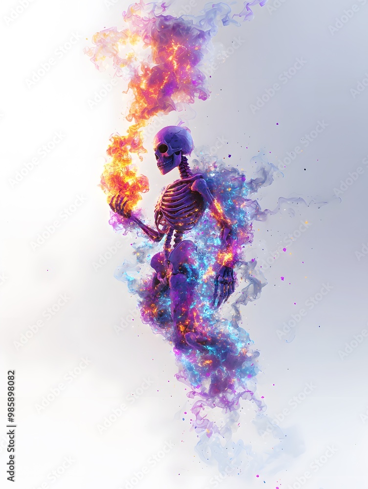 Obraz premium Mystical Skeleton Holding Fire in Vibrant Colors
