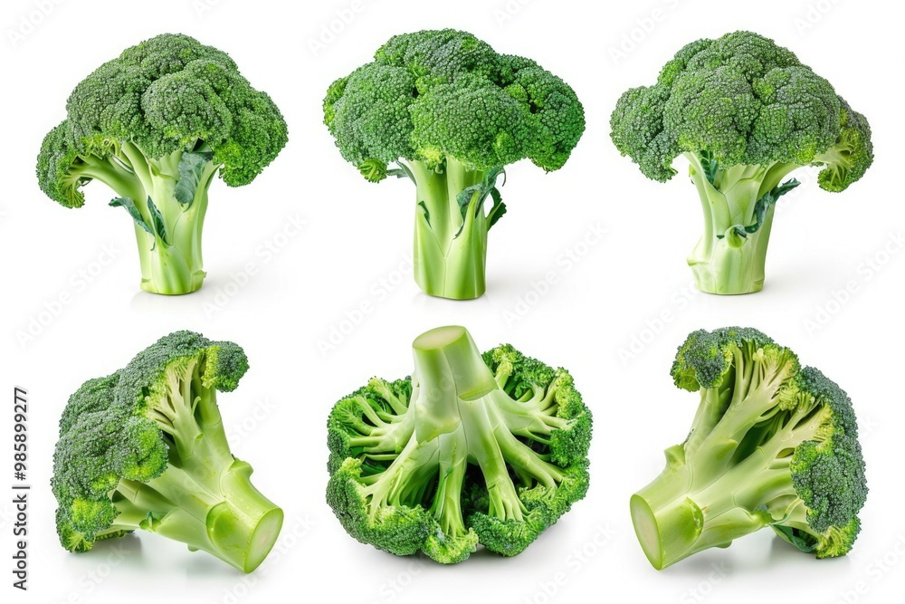 Fresh broccoli heads on a clean white background Fresh broccoli heads on a clean white background