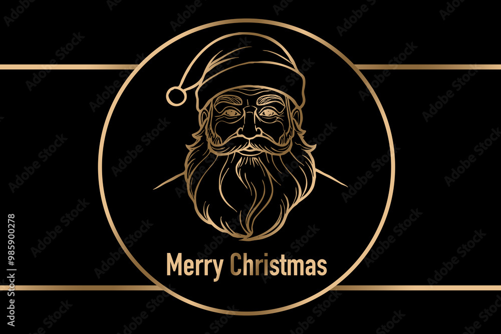 Fototapeta premium Christmas card design. Gold line art and letters