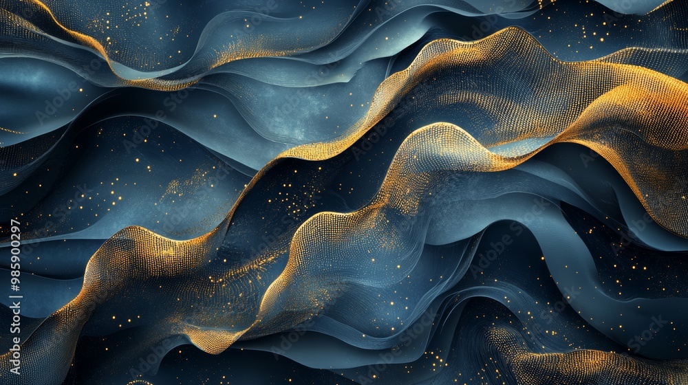 Elegant Blue Waves with Golden Accents Background Elegant Blue Waves with Golden Accents Background