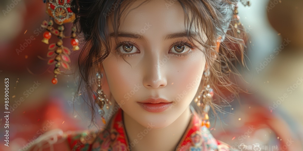 Portrait of a Young Woman in Traditional Chinese Attire Portrait of a Young Woman in Traditional Chinese Attire