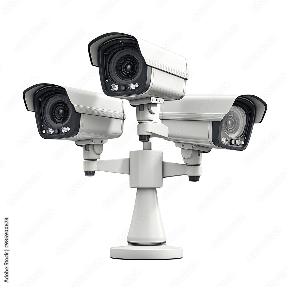 Security cameras on a stand, white isolate background