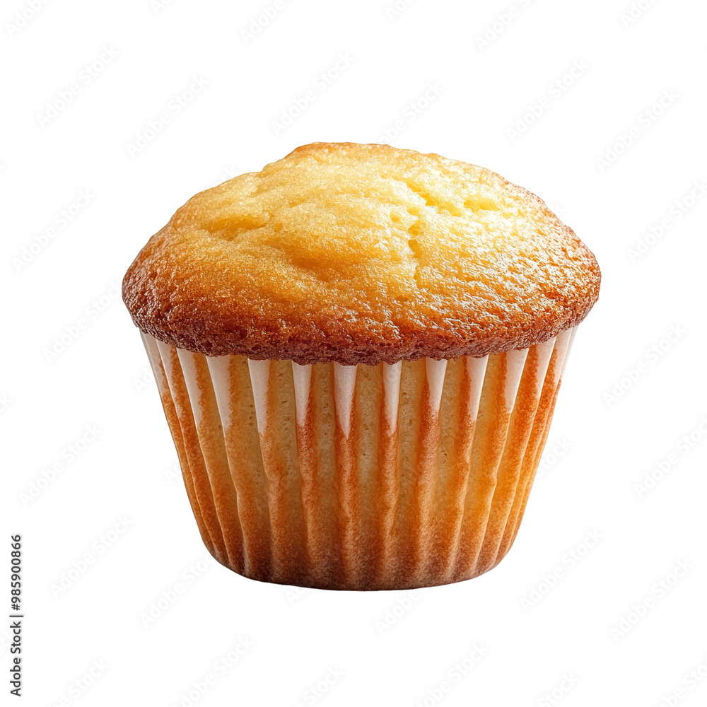 Delicious golden cupcake, white isolated background