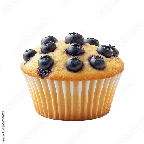 Delicious blueberry muffin, white isolate background