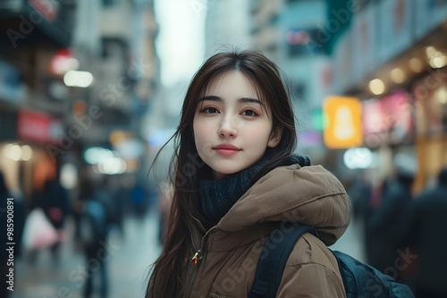 Wallpaper Mural Vibrant Portrait of a Young Woman in a Bustling City Street Torontodigital.ca