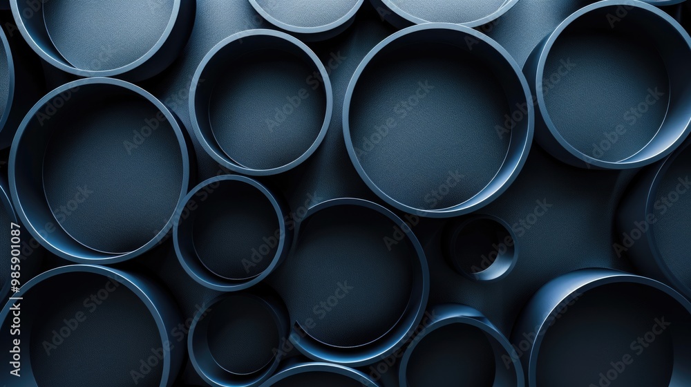 A stack of blue metal pipes used for construction or industrial purposes A stack of blue metal pipes used for construction or industrial purposes