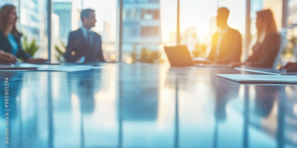 A business meeting in a modern office, featuring professionals discussing strategies with a city view at sunset. A business meeting in a modern office, featuring professionals discussing strategies with a city view at sunset.