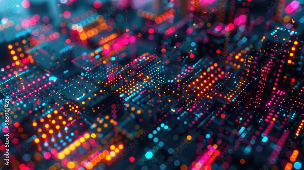 A close-up shot of a city with many bright lights and bustling streets, ideal for use in travel or urban planning projects A close-up shot of a city with many bright lights and bustling streets, ideal for use in travel or urban planning projects