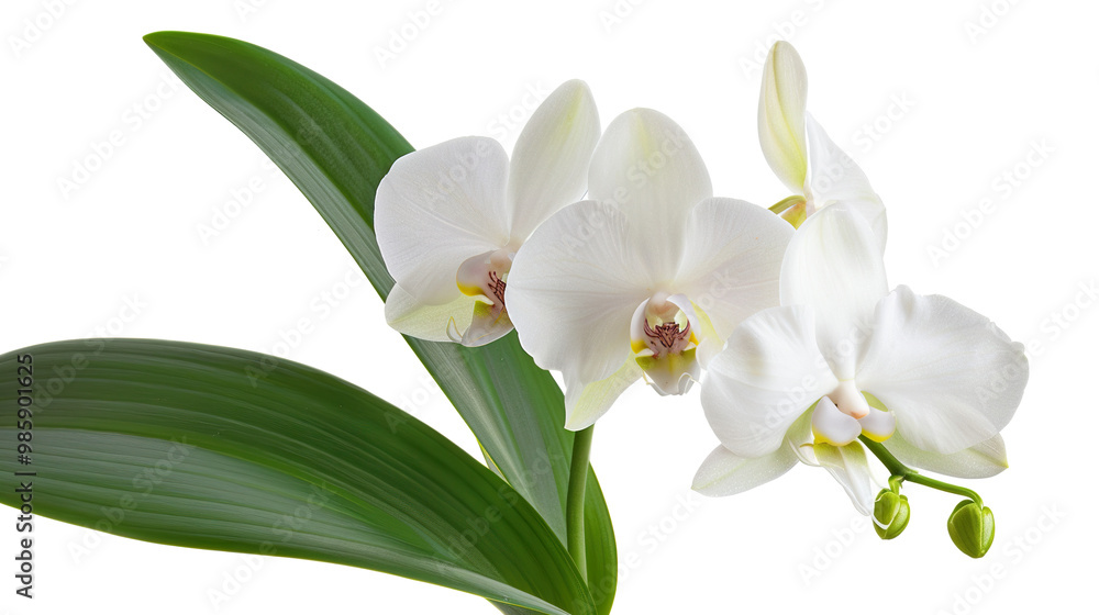 Obraz premium Orchid flower with Leaves isolated on transparent background, png
