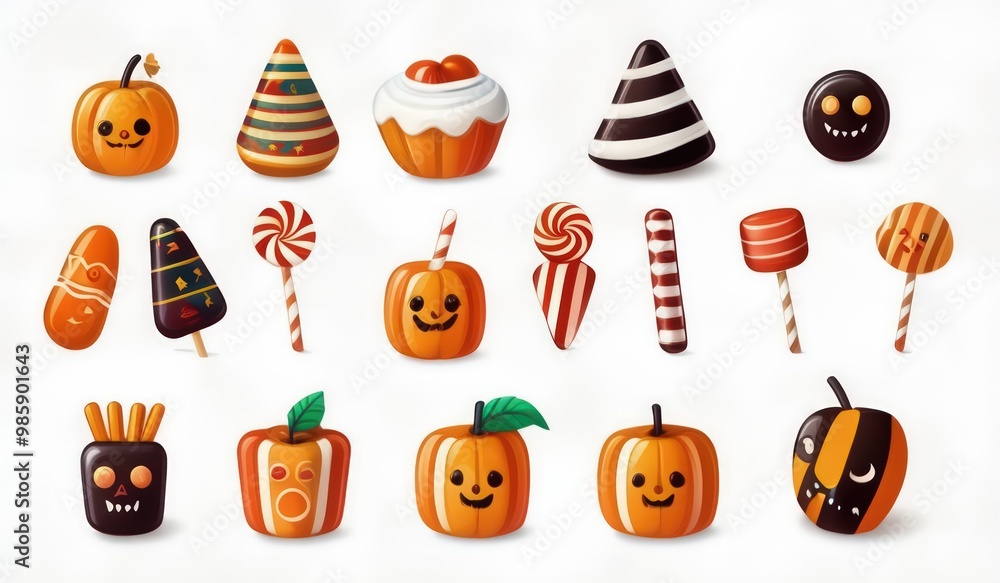 Fototapeta premium halloween icons set. halloween pumpkin icons. halloween set of cake. set of sweets halloween