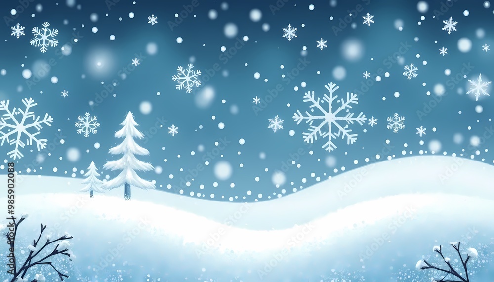 Winter background with snowflakes and tree Winter background with snowflakes and tree