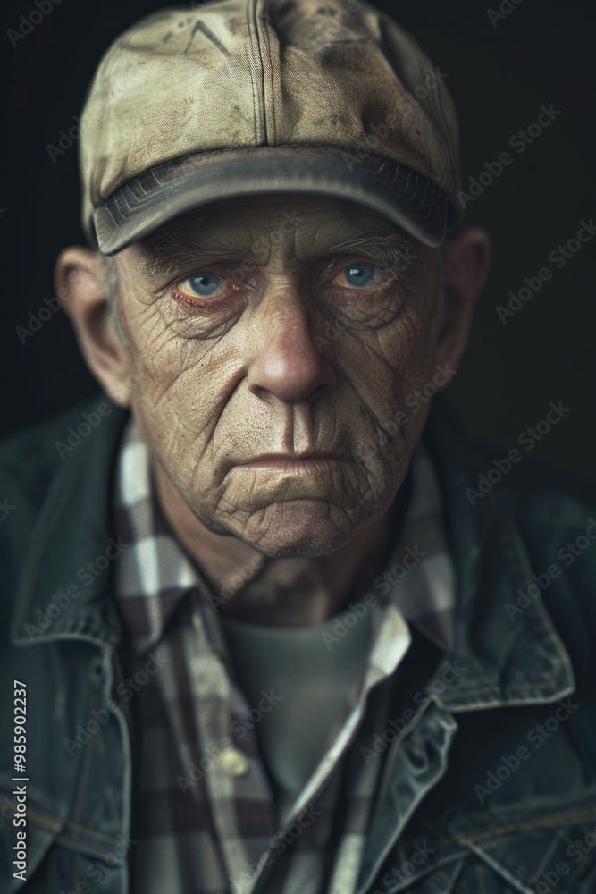 A portrait of an elderly gentleman wearing a hat, with a neutral expression A portrait of an elderly gentleman wearing a hat, with a neutral expression