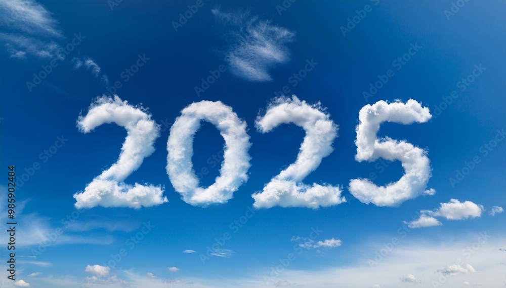 new year 2025 Cloud Numbers in Clear Blue Sky with Soft Clouds new year 2025 Cloud Numbers in Clear Blue Sky with Soft Clouds