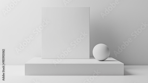 empty blank white minimalist platform with geometric shapes 3d pedestal pillar stage product mock-up photo