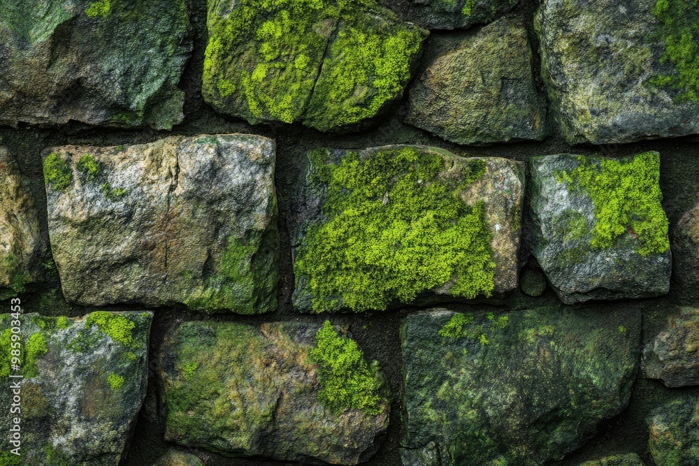 Fototapeta premium Moss - covered stone texture with vibrant green and earthy tones
