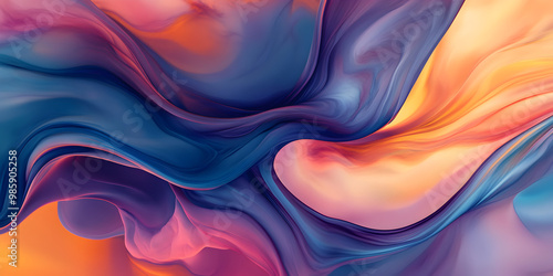 Fluid shapes moving in a rhythmic dance of colors.




