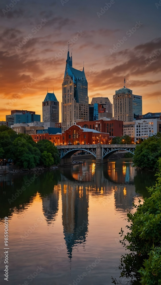 Broadway and downtown riverfront in Nashville, Tennessee. Broadway and downtown riverfront in Nashville, Tennessee.