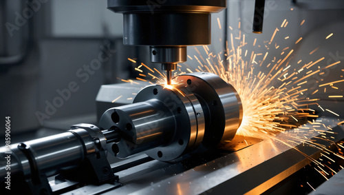 Close-up of a milling machine cutting metal in a precision engineering workshop