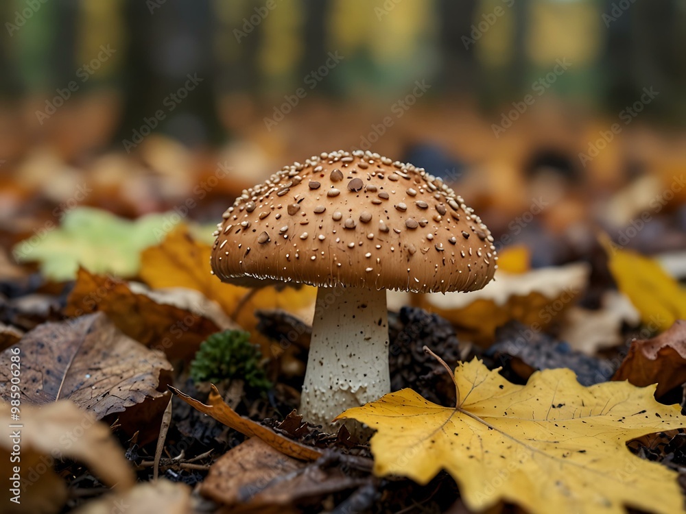Brown mushroom among autumn leaves. Brown mushroom among autumn leaves.