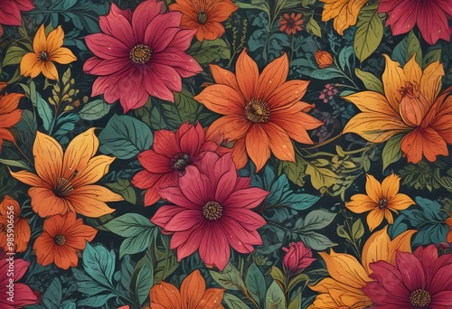 Seamless pattern with flowers abstract background