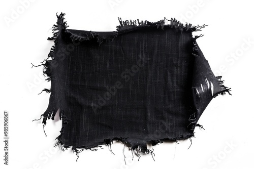 A close-up shot of frayed black fabric with uneven edges