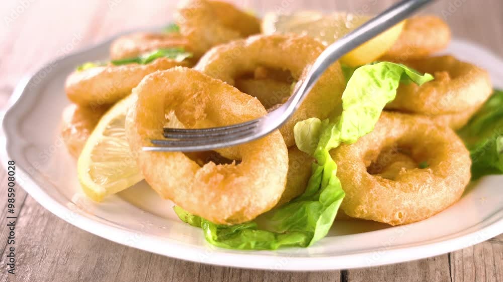 Fried Calamari Rings with Fork – Crispy and Delicious Seafood Snack Fried Calamari Rings with Fork – Crispy and Delicious Seafood Snack