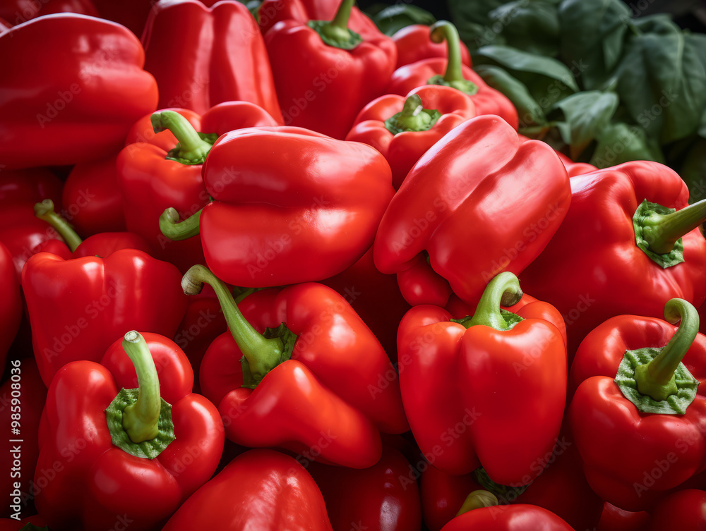 Unbelievable a pile of red bell peppers sitting on top of a black tray Unbelievable a pile of red bell peppers sitting on top of a black tray