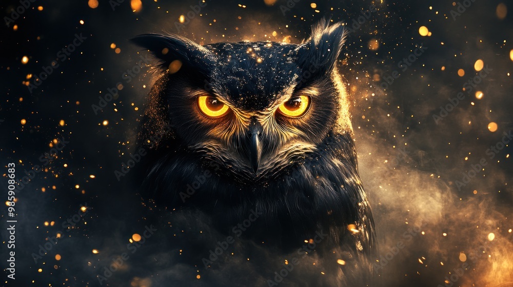 Fototapeta premium Fiery Owl with Glowing Eyes