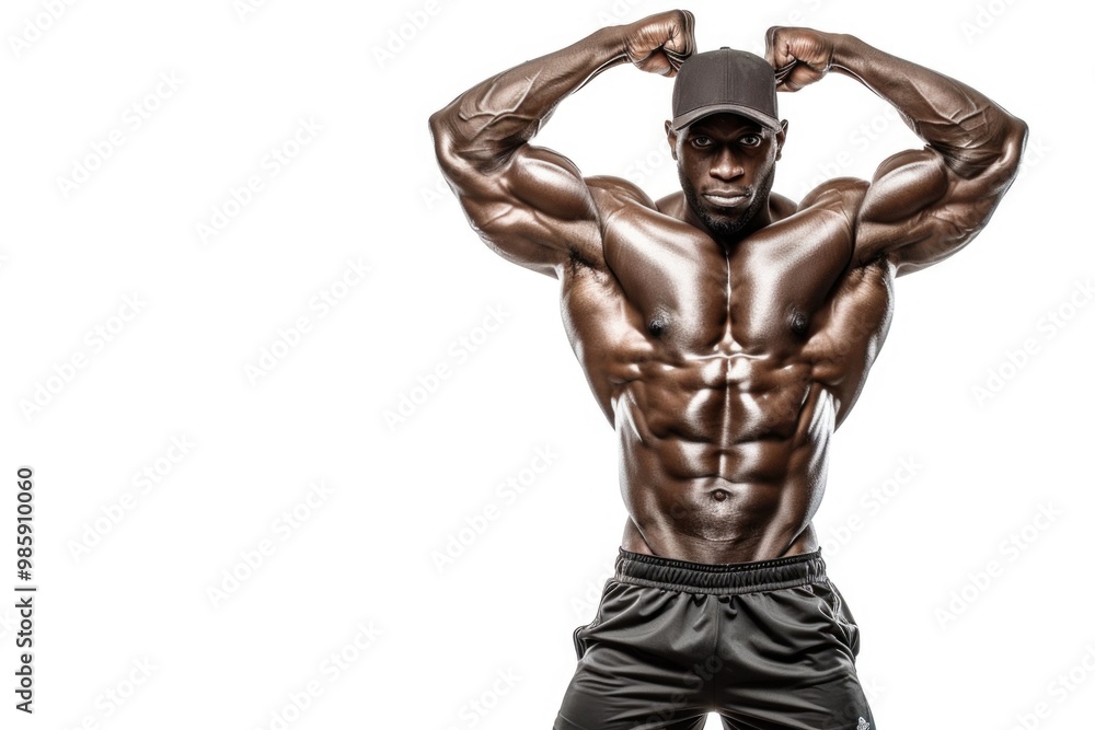 A person working out with a hat on, showcasing their physical strength A person working out with a hat on, showcasing their physical strength