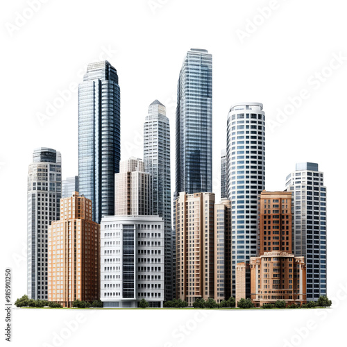 Modern city skyline on white isolated background