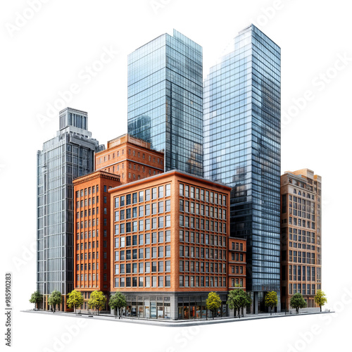 Modern city buildings with various designs