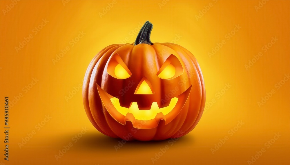 Halloween pumpkin on orange Background. Generative Image Halloween pumpkin on orange Background. Generative Image