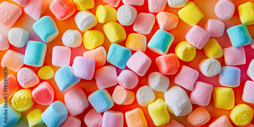 Marshmallow Melodies: A colorful collection of marshmallow toys, arranged in a whimsical pattern. Marshmallow Melodies: A colorful collection of marshmallow toys, arranged in a whimsical pattern.