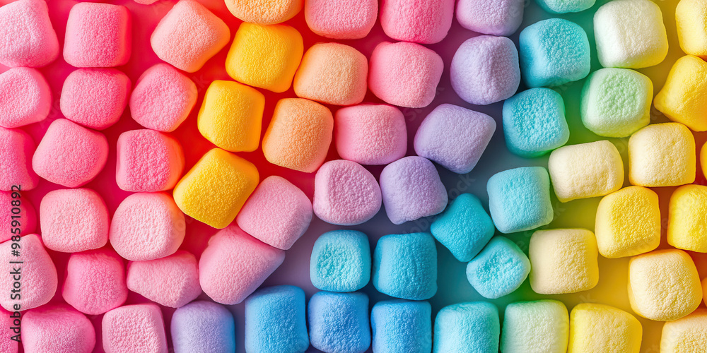 Marshmallow Melodies: A colorful collection of marshmallow toys, arranged in a whimsical pattern. Marshmallow Melodies: A colorful collection of marshmallow toys, arranged in a whimsical pattern.
