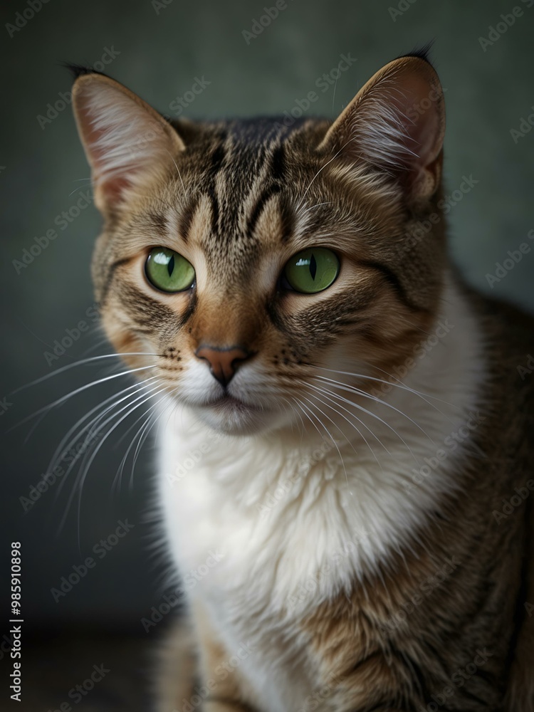 Cat with a bright green eye looking at the camera. Cat with a bright green eye looking at the camera.