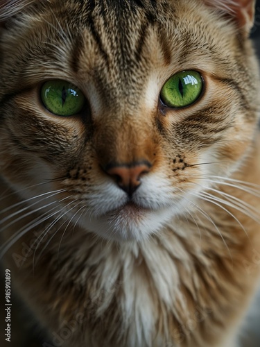 Cat with a bright green eye looking at the camera.