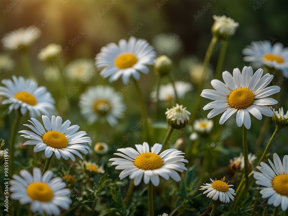 Chamomile flowers border, a beautiful nature scene. Chamomile flowers border, a beautiful nature scene.